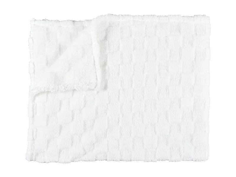 Plaid Flanelle Damier Blanc Et Beige 120x150cm Blanc, Beige