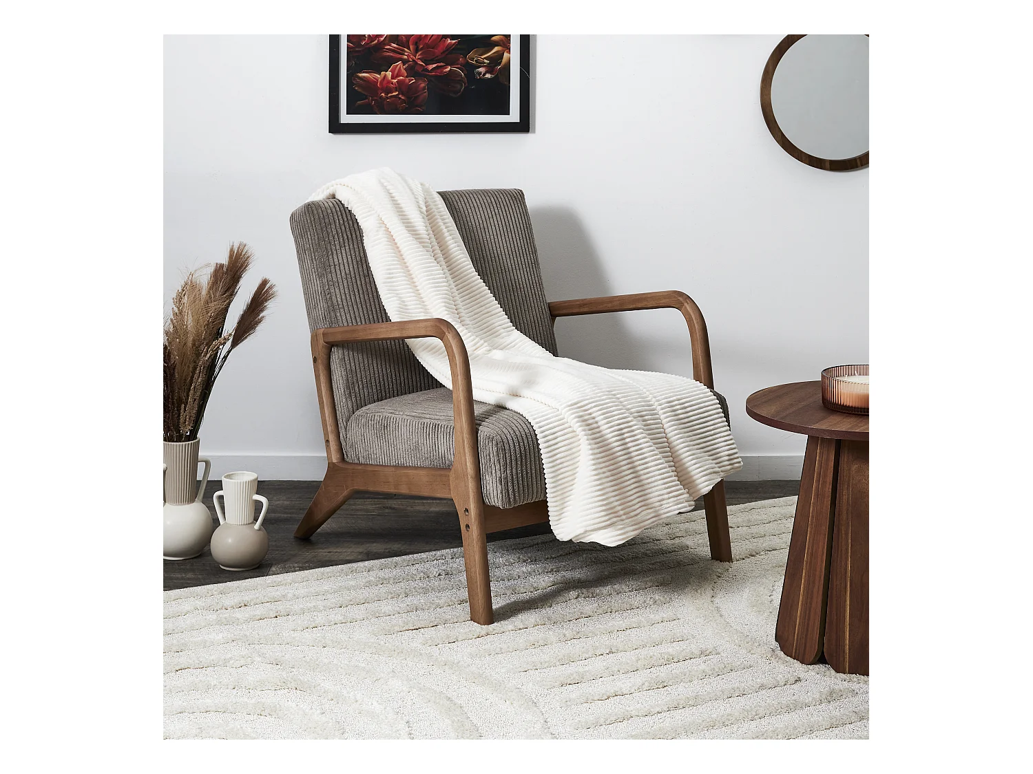 Plaid Grosse Cotes Flanelle 120x150cm Blanc, Rouge, Gris