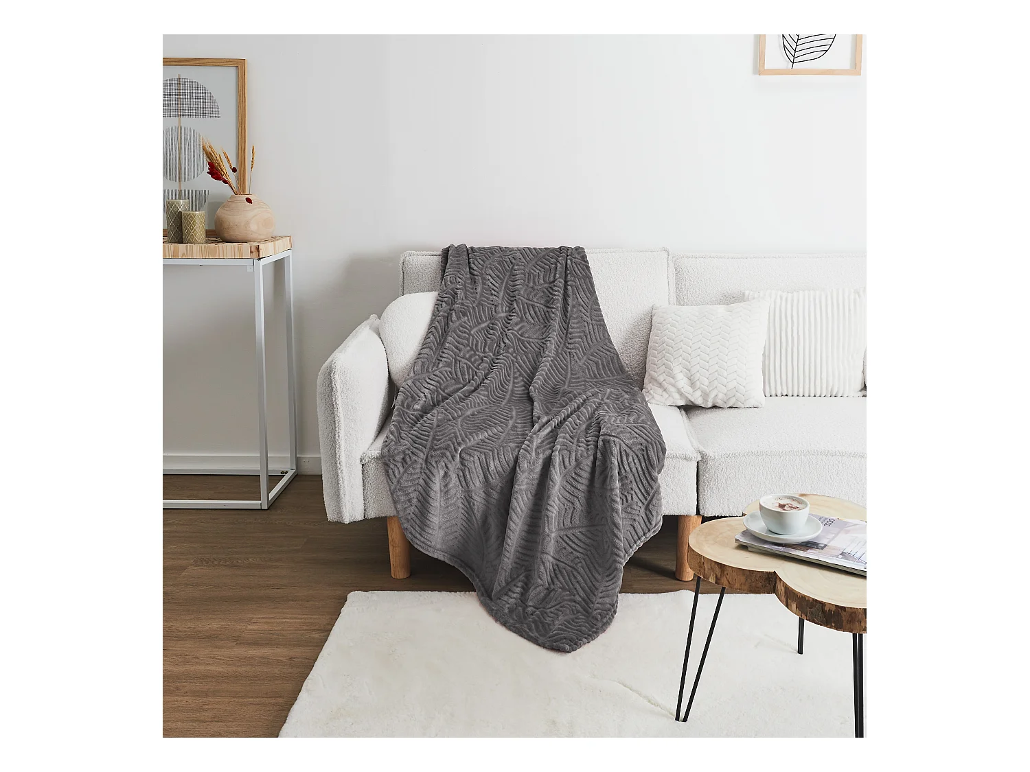 Plaid Flanelle Embosse 150x200cm Gris