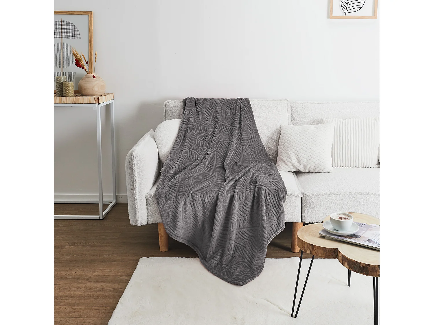 Plaid - HOME DECO FACTORY - Embossé - Flanelle - Gris