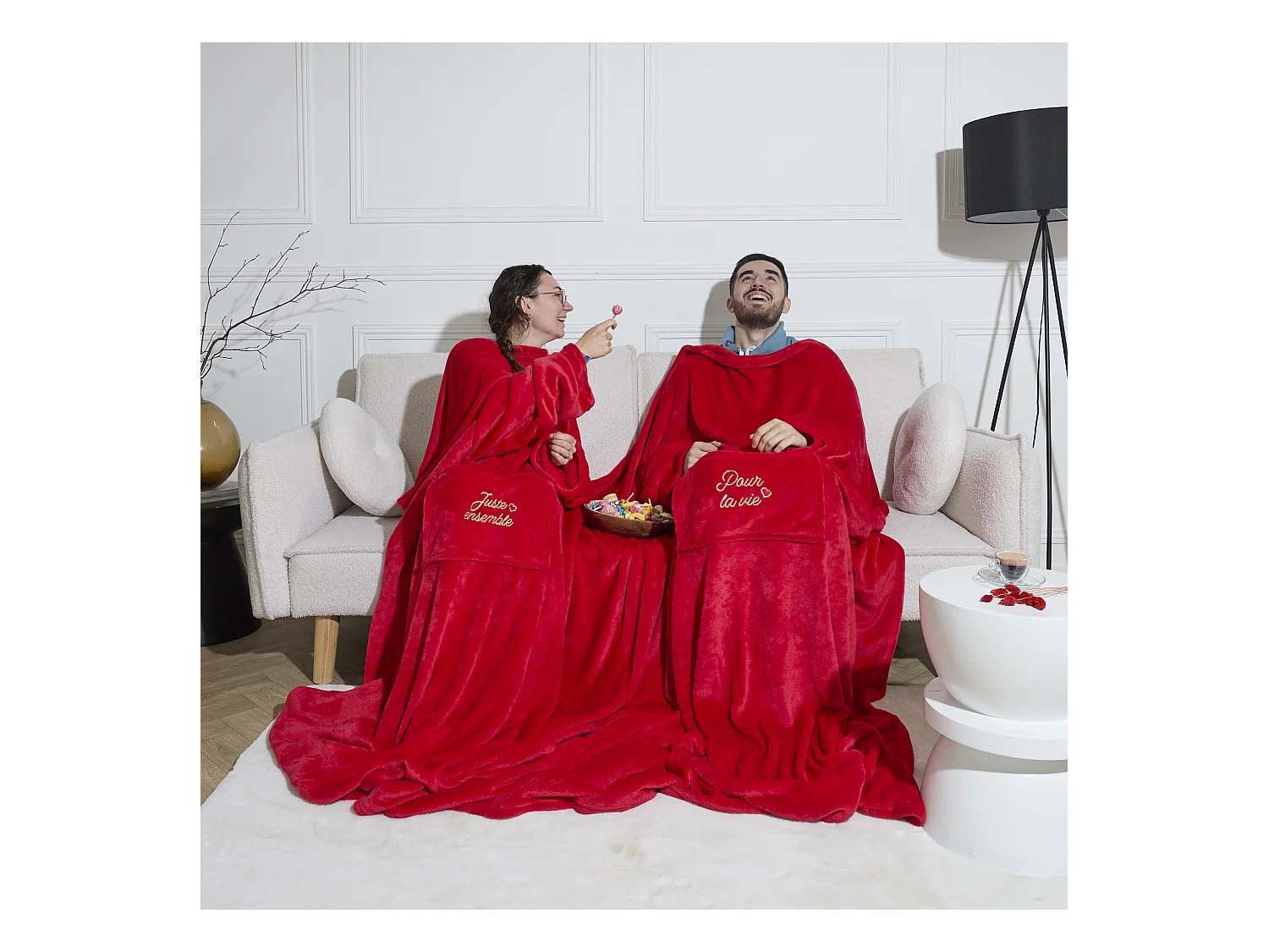 Plaid Double "Pour la Vie" 200x254cm Rouge