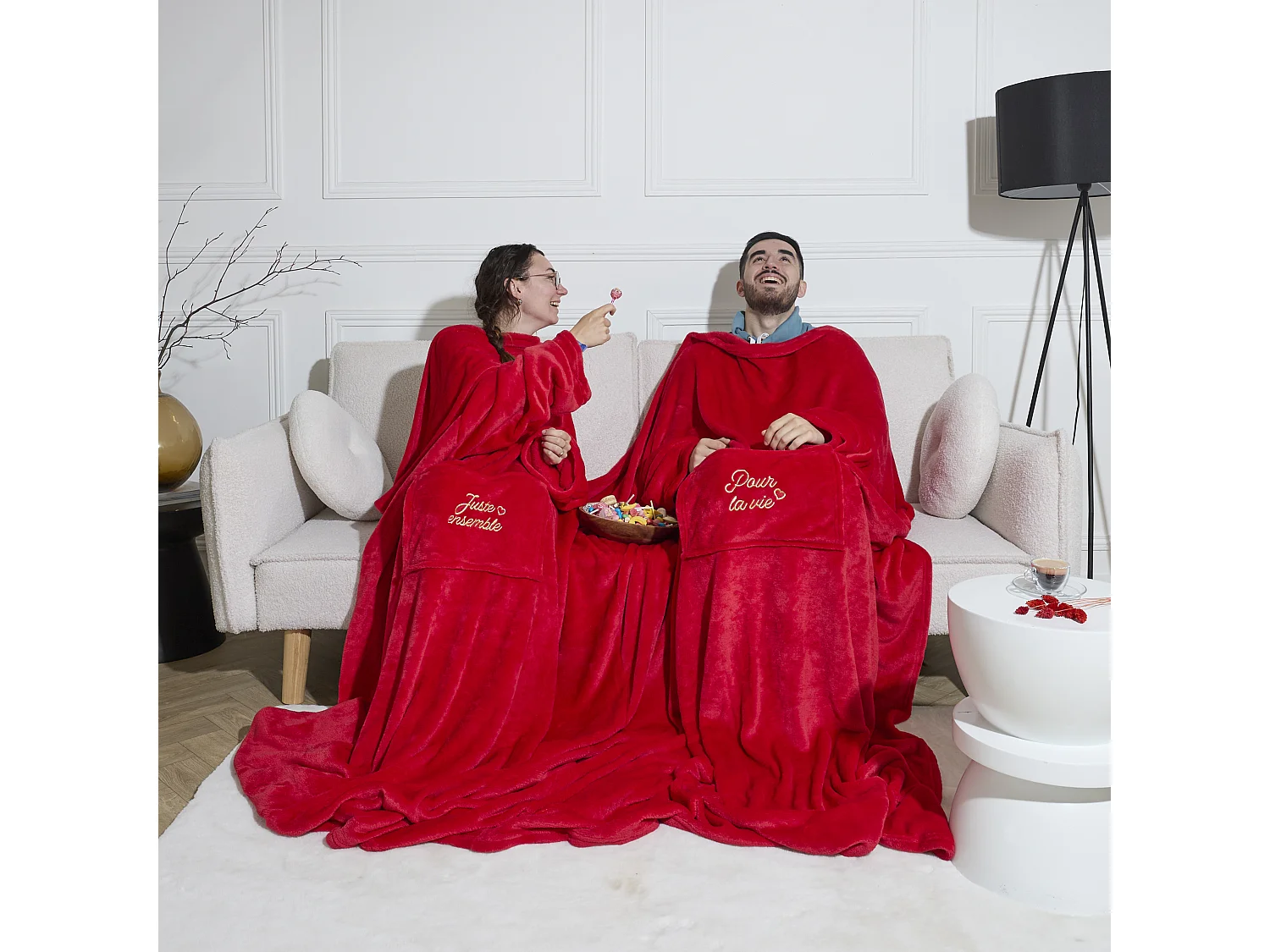 Plaid Double "Pour la Vie" 200x254cm Rouge