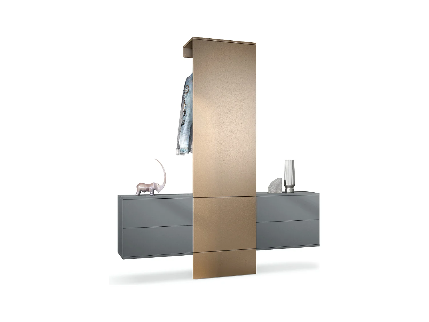 Vestiaire Garderobe Carlton Set 3, Corps en anthracite mat / Panneau portemanteau en aspect bronzé (157 x 193 x 35 cm)