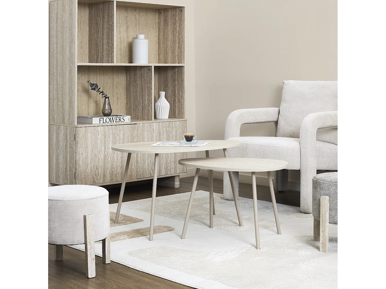 Table Gigogne X2 Galet Terra Nova Blanc, Beige
