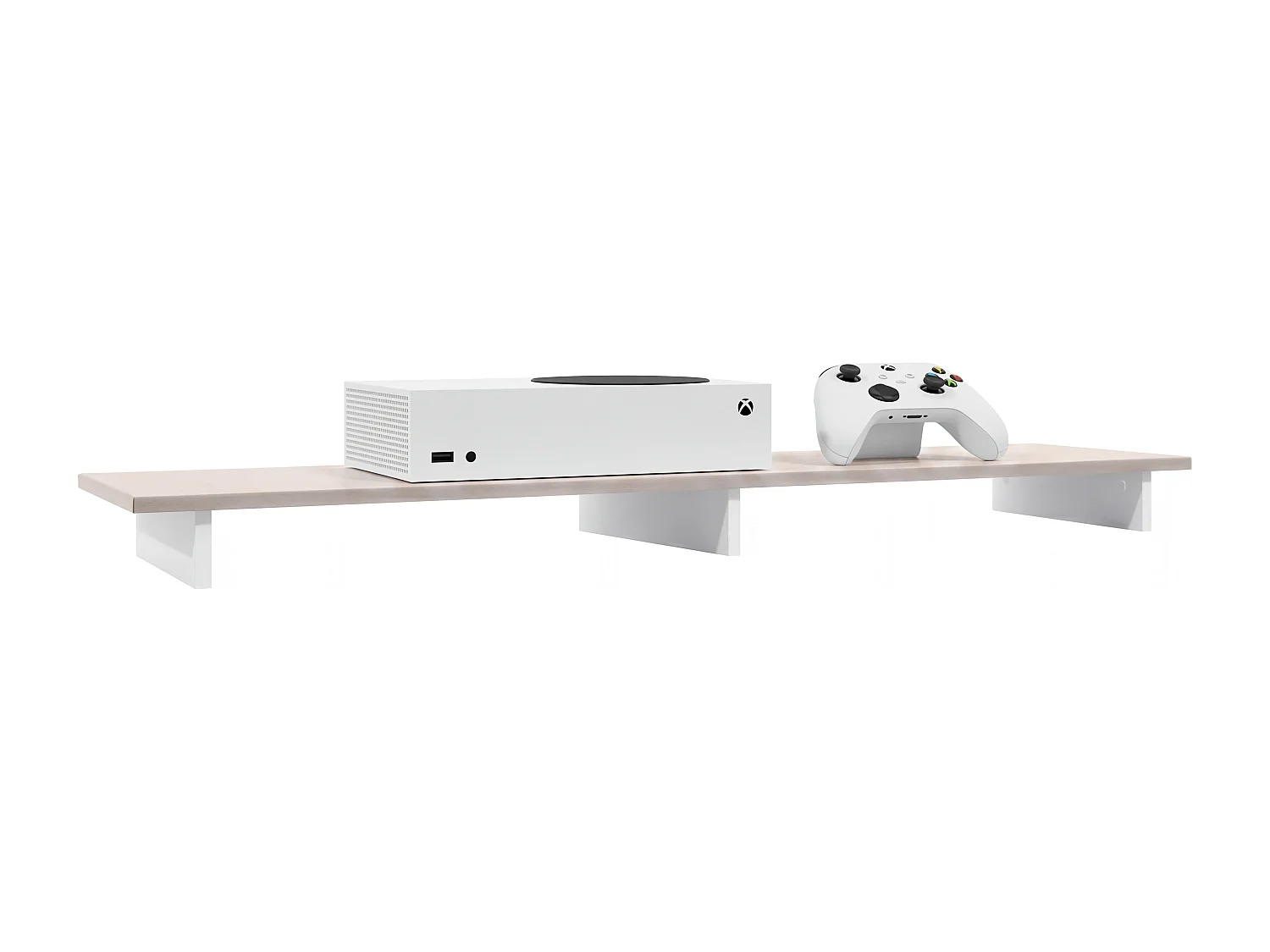 Surélévateur TV Game, tablette pour meuble TV pour rehausser, blanc mat/gris sable haute brillance (138,5 x 9,5 x 34,5 cm)