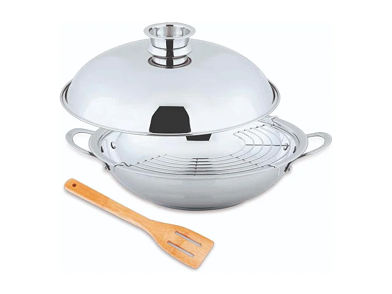 Wok 32cm 4 pièces en acier inoxydable