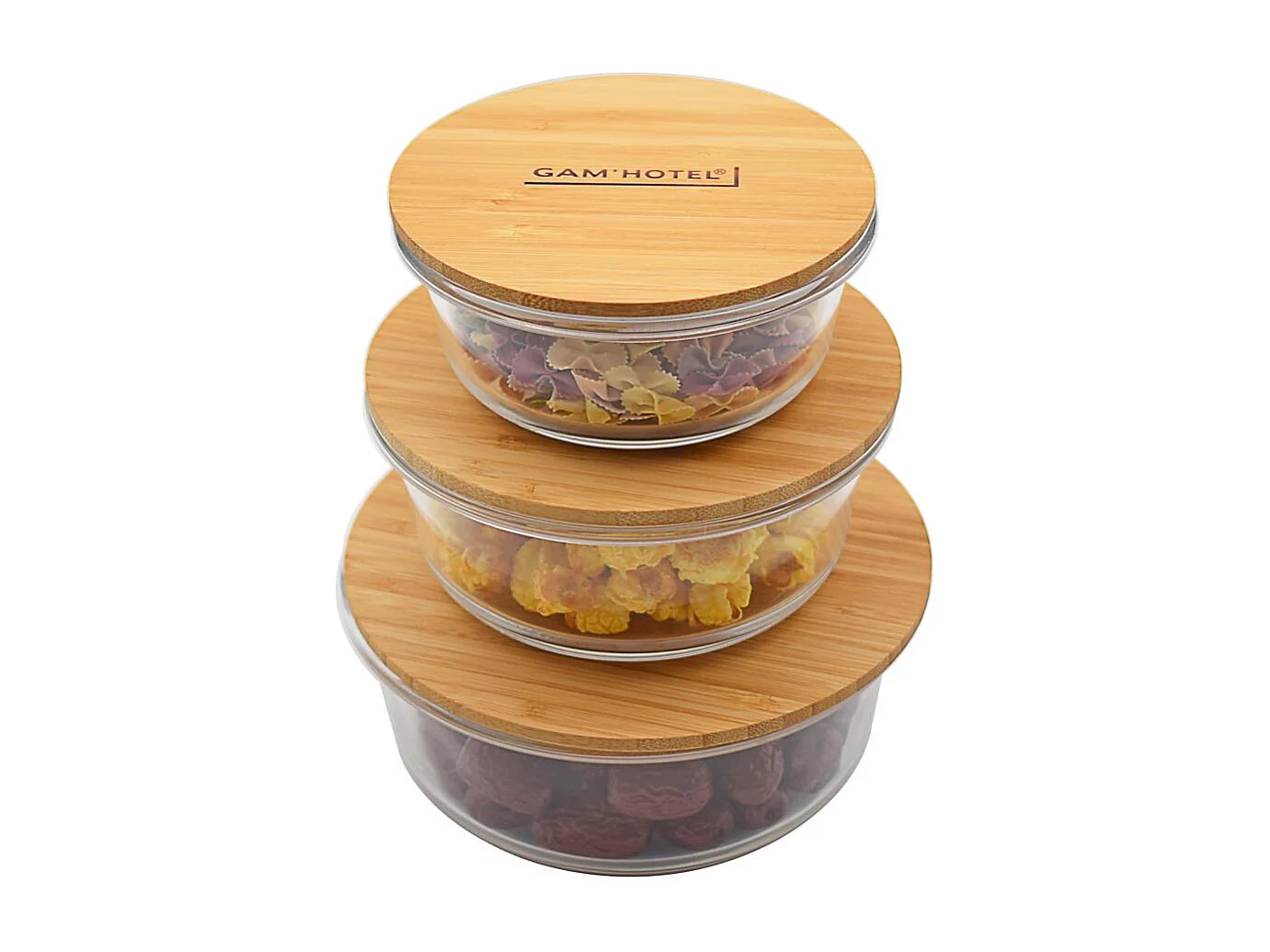 Set de 3 boîtes rondes en verre bambou - 400ml/620ml/950ml