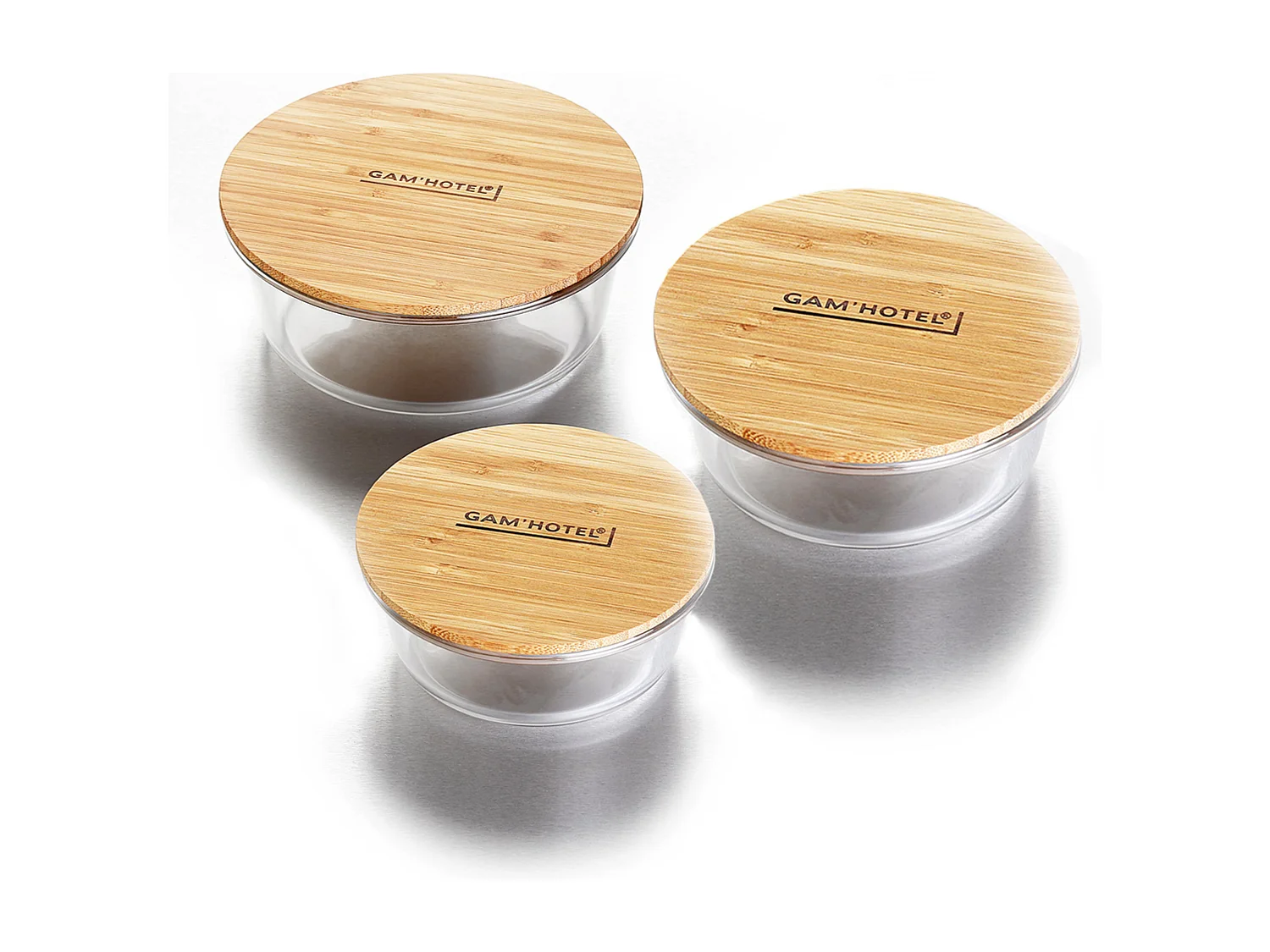Set de 3 boîtes rondes en verre bambou - 400ml/620ml/950ml
