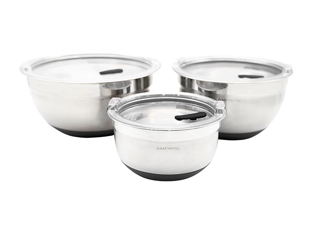 Set de 3 bols inox/noir 16/20/24cm