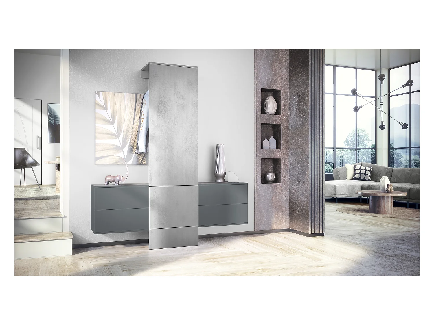 GARDEROBE Carlton Paneel in Beton Oxid Optik