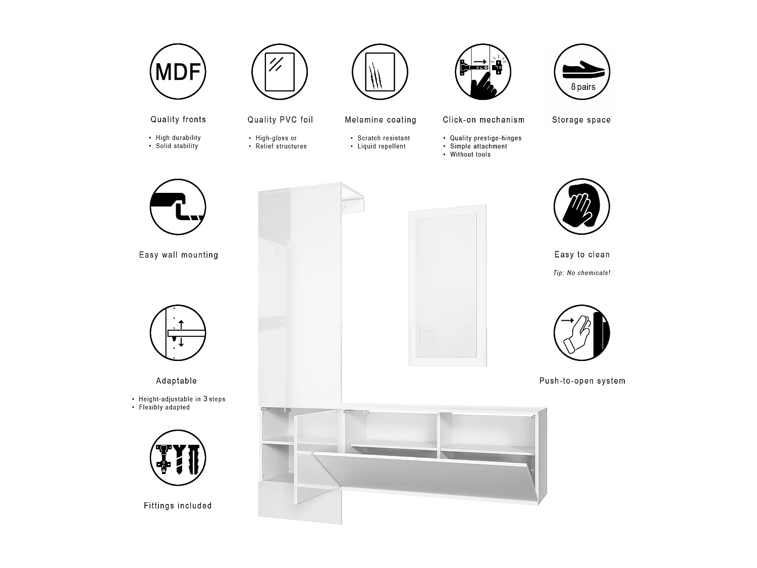 GARDEROBE Carlton Paneel in Schwarz Hochglanz