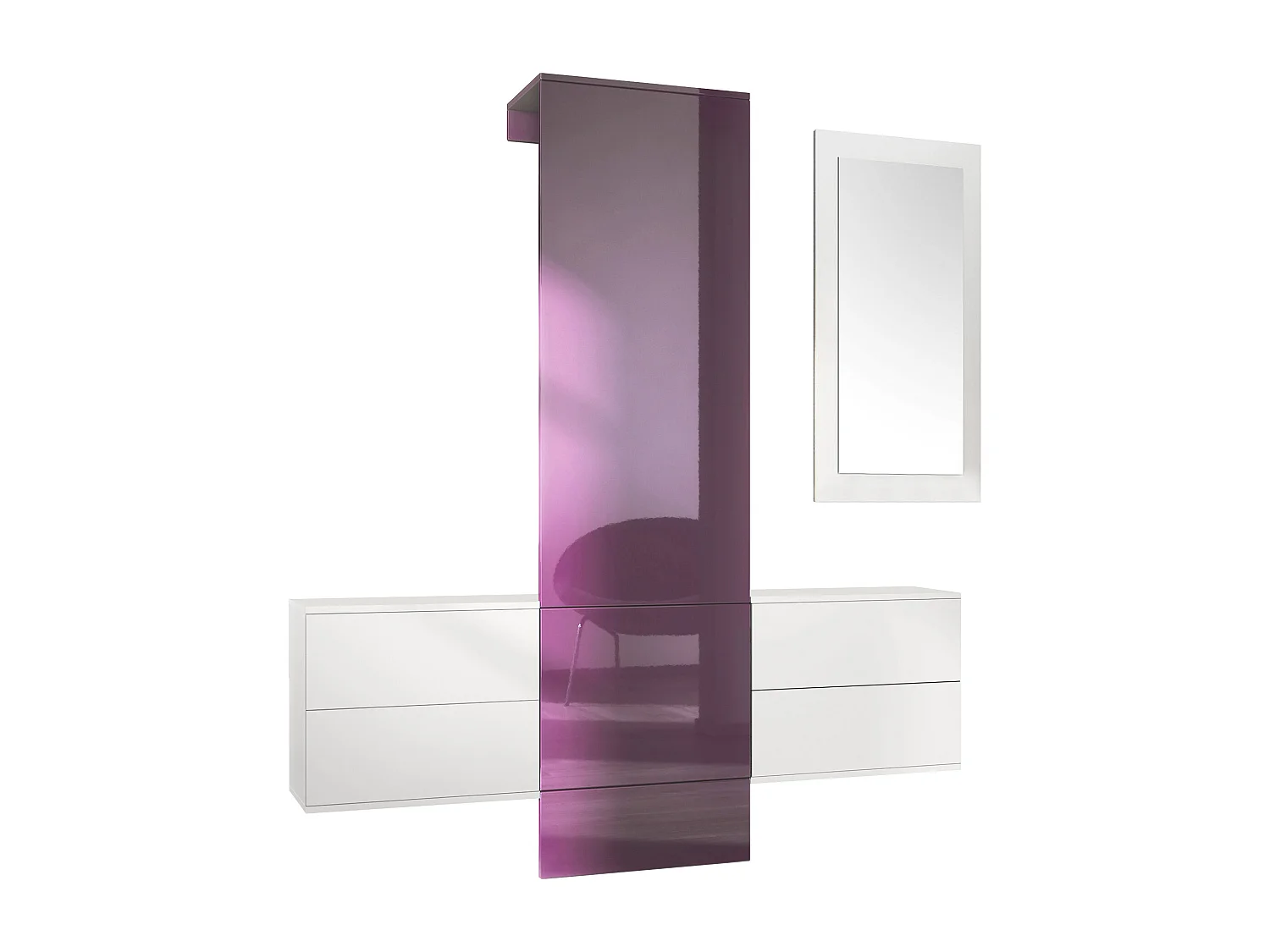 Vestiaire Garderobe Carlton Set 3, Corps en Blanc mat / Panneau portemanteau en mûre haute brillance