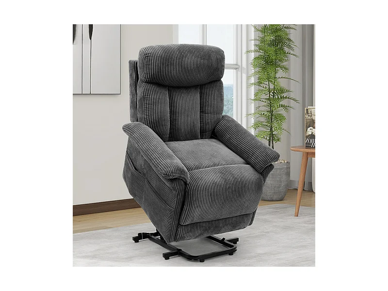 Fauteuil relax en velours côtelé avec releveur électrique, télécommande, poche latérale, réglable 90 à 160°, Charge maximale 150 kg, Gris
