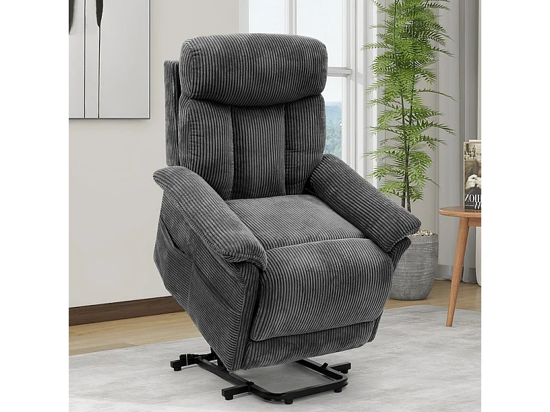 Fauteuil relax en velours côtelé avec releveur électrique, télécommande, poche latérale, réglable 90 à 160°, Charge maximale 150 kg, Gris