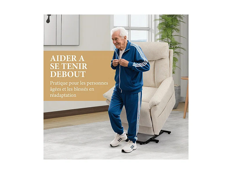 Sillón relax de pana con elevador eléctrico, mando a distancia, bolsillo lateral, ajustable de 90° a 160°, Beige