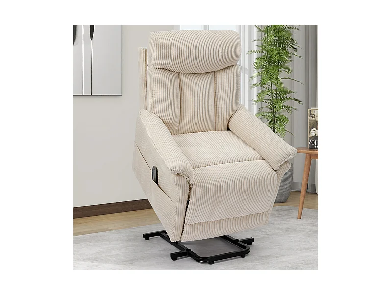 Fauteuil relax en velours côtelé avec releveur électrique, télécommande, poche latérale, réglable 90 à 160°, Beige