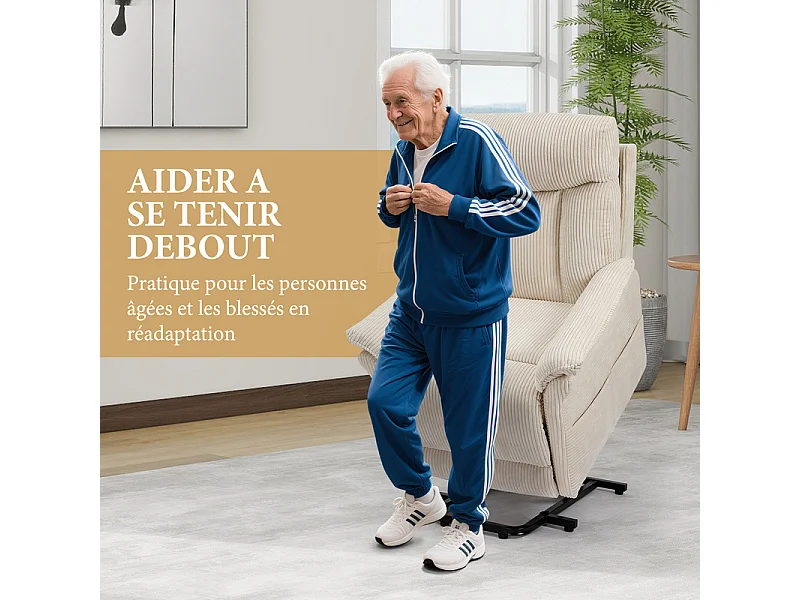 Relaxsessel aus Cord mit elektrischem Aufstehhilfe, Fernbedienung, Seitentasche, verstellbar 90°-160°, Beige