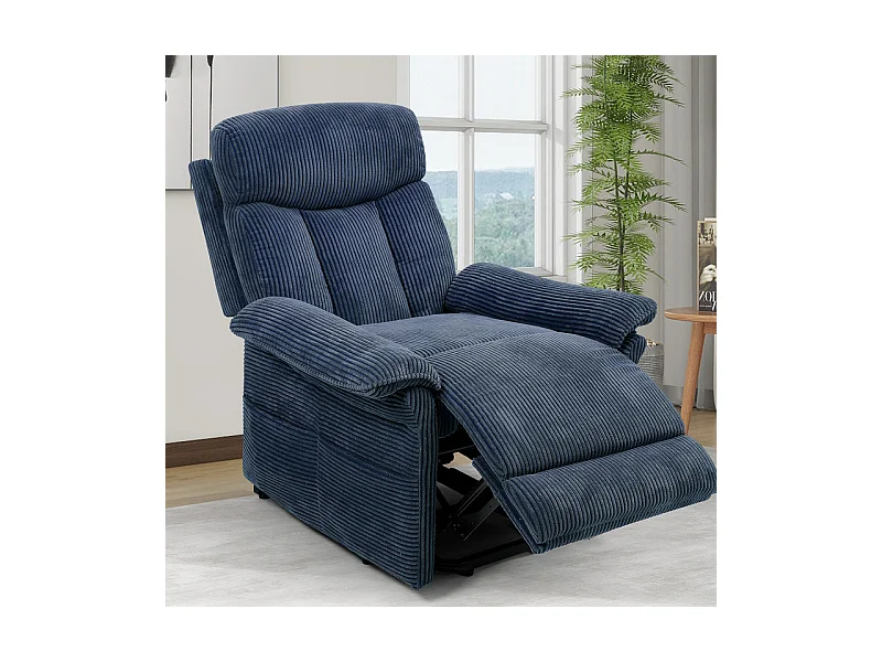 Cadeira relax de veludo cotelê com elevador elétrico, controle remoto, bolso lateral, regulável 90°-160°, Azul