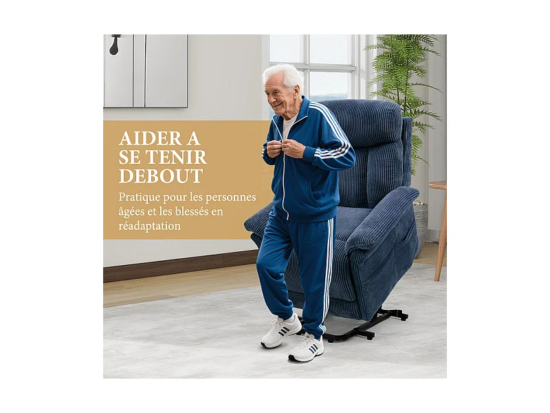 Cadeira relax de veludo cotelê com elevador elétrico, controle remoto, bolso lateral, regulável 90°-160°, Azul