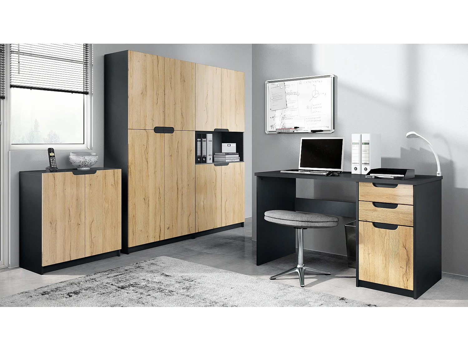 BÜROMÖBELSET Logan Fronten in Eiche Natur