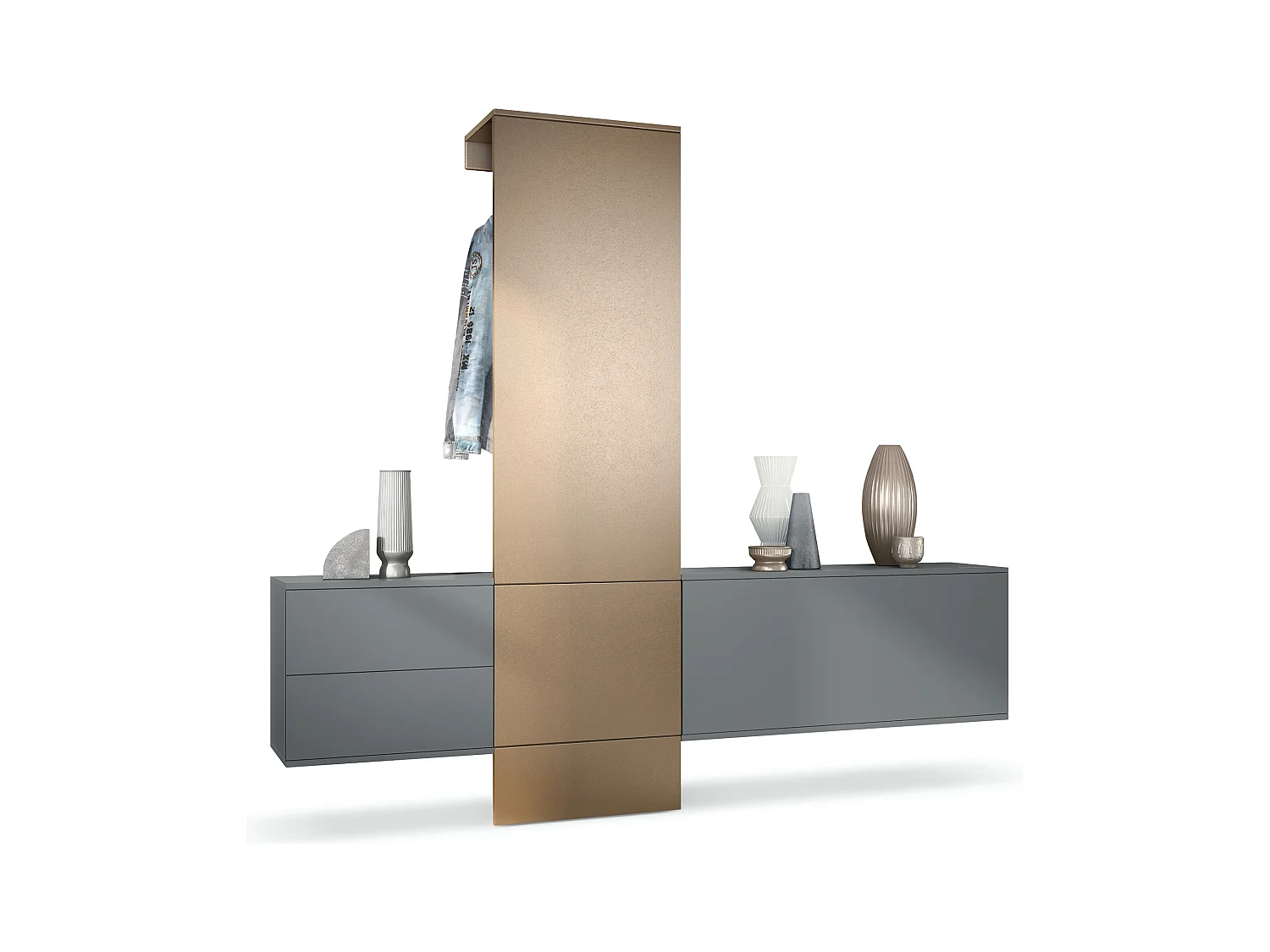 Vestiaire Garderobe Carlton Set 1, Corps en anthracite mat / Panneau portemanteau en aspect bronzé (208 x 193 x 35 cm)
