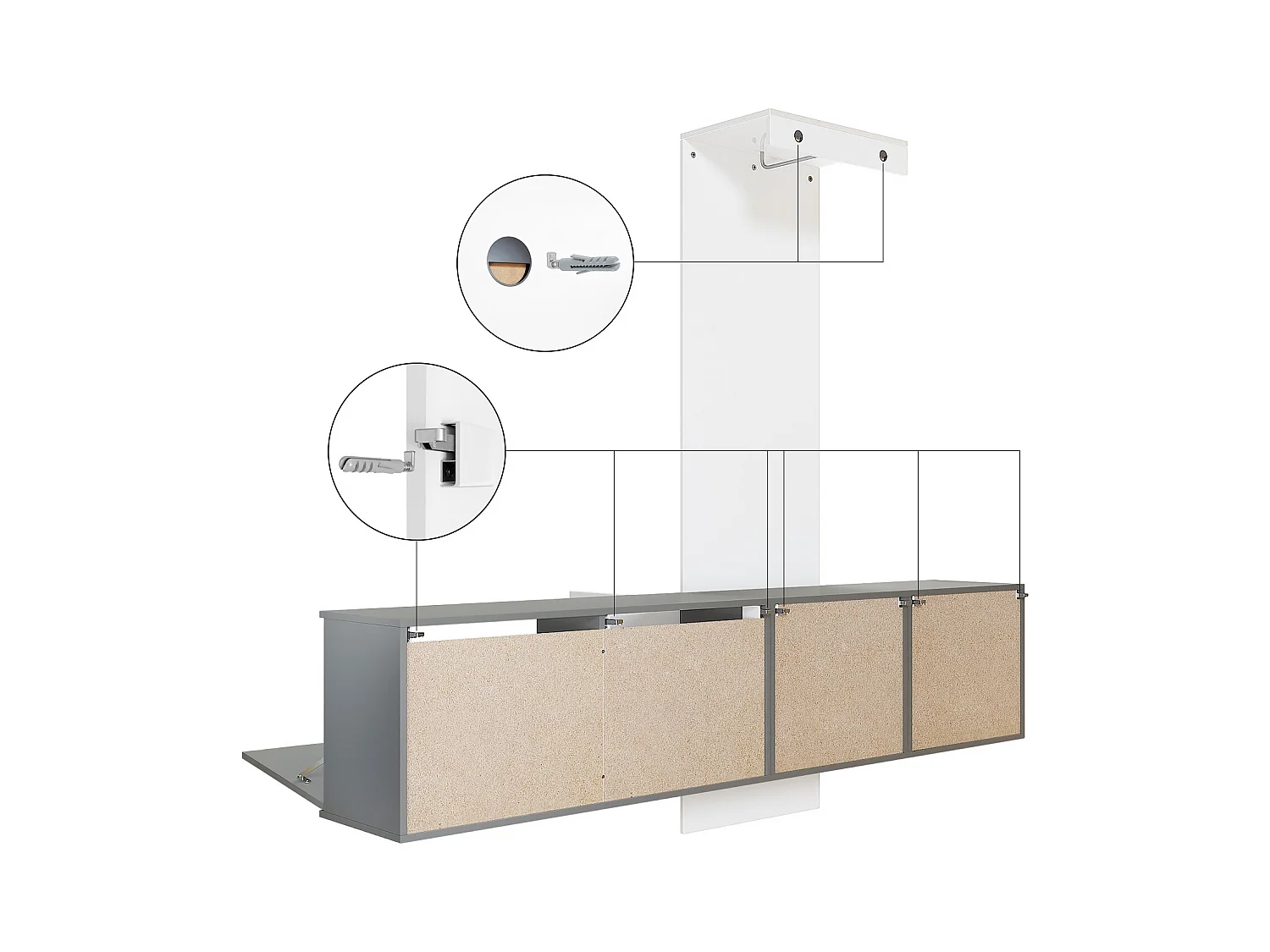 Vestiaire Garderobe Carlton Set 1, Corps en anthracite mat / Panneau portemanteau en aspect bronzé (208 x 193 x 35 cm)