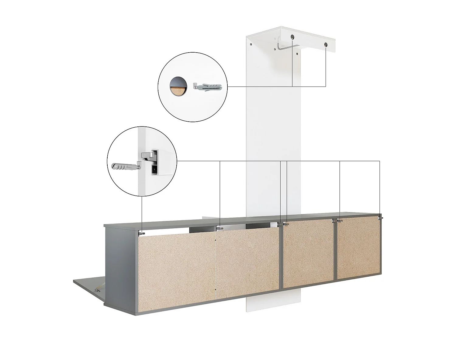 Vestiaire Garderobe Carlton Set 1, Corps en anthracite mat / Panneau portemanteau en aspect bronzé (208 x 193 x 35 cm)