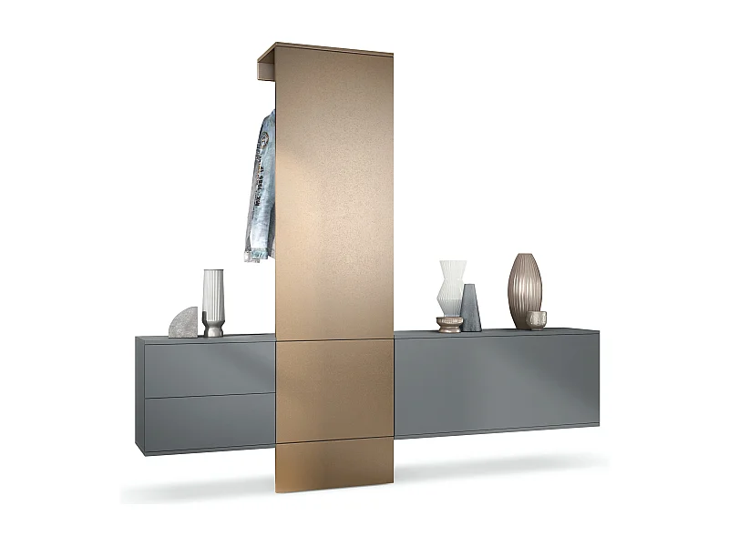 Vestiaire Garderobe Carlton Set 1, Corps en anthracite mat / Panneau portemanteau en aspect bronzé (208 x 193 x 35 cm)