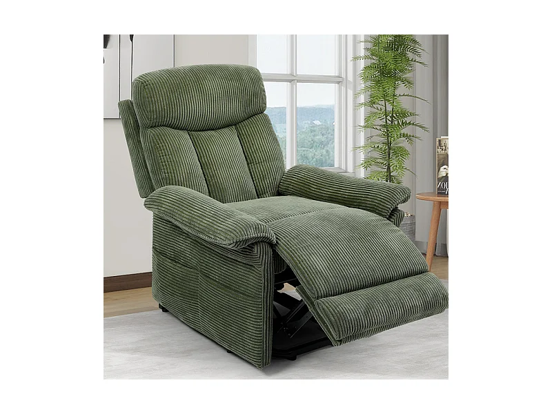 Sillón relax de pana con elevador eléctrico, mando a distancia, bolsillo lateral, ajustable de 90° a 160°, Verde