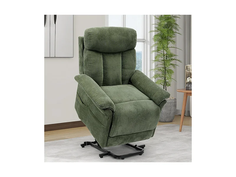 Fauteuil relax en velours côtelé avec releveur électrique, télécommande, poche latérale, réglable 90 à 160°, Vert