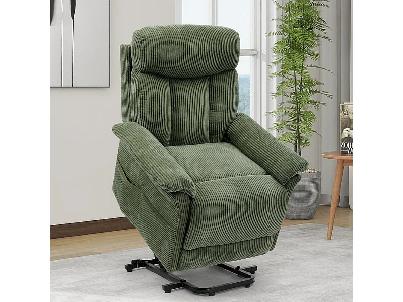 Fauteuil relax en velours côtelé avec releveur électrique, télécommande, poche latérale, réglable 90 à 160°, Vert