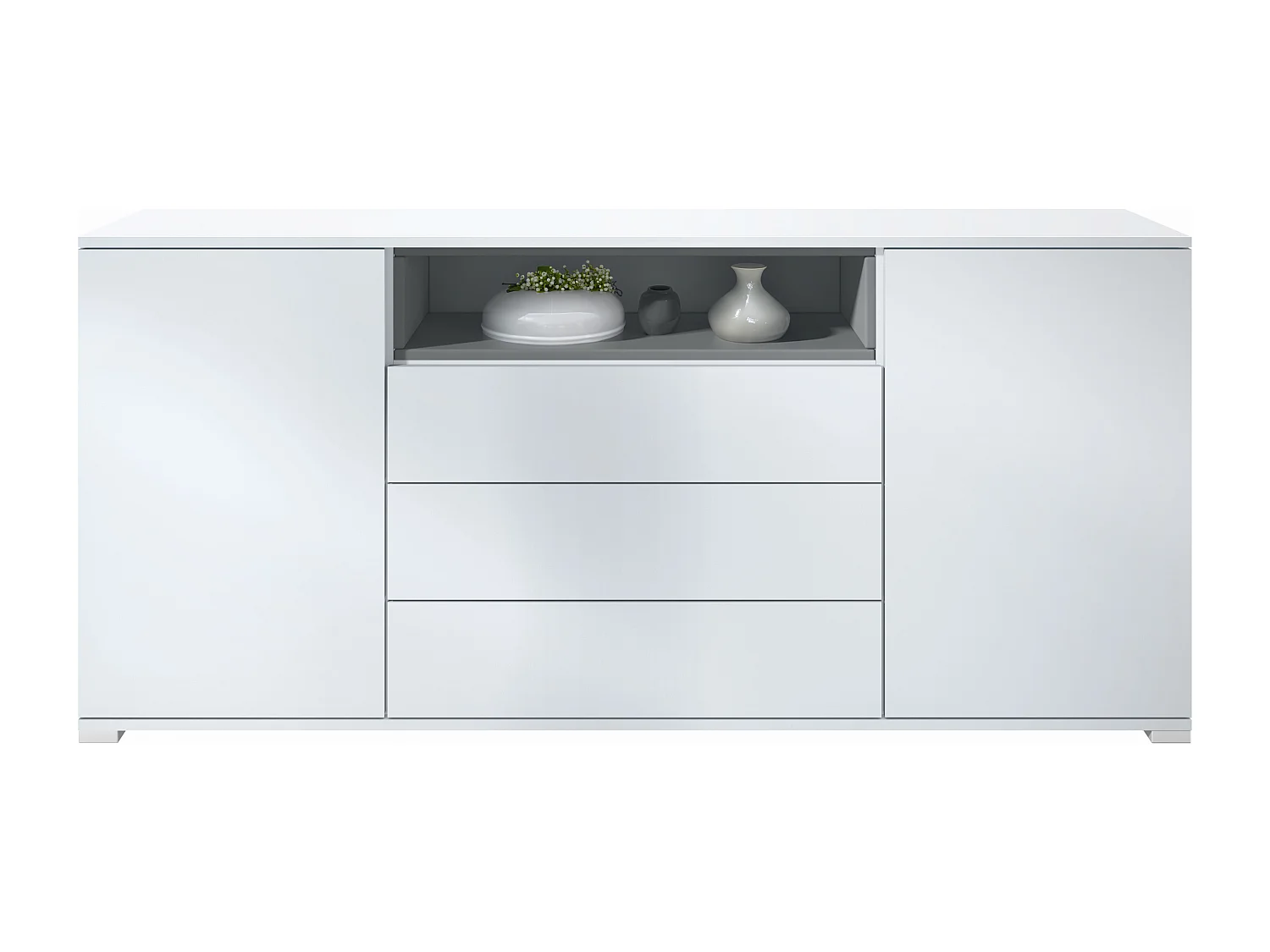 Skadu V4 Buffet, Commode avec 2 portes, 3 tiroirs et 1 compartiment ouvert, blanc mat/graphite satiné mat (166,5 x 75,5 x 35 cm)