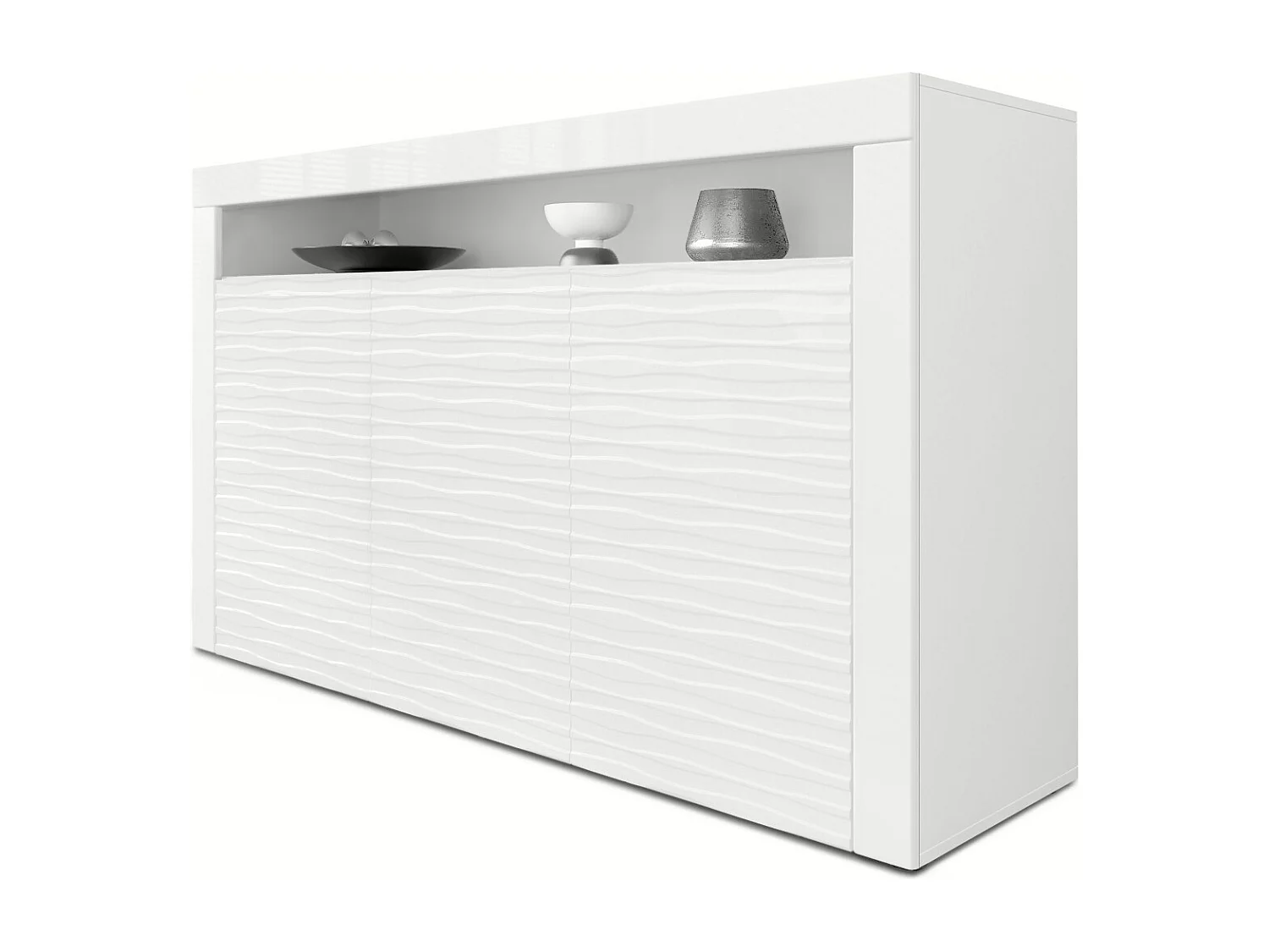 SIDEBOARD Valencia Fronten in Weiß Hochglanz Harmony mit 3D Struktur