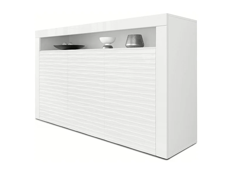 SIDEBOARD Valencia Fronten in Weiß Hochglanz Harmony mit 3D Struktur