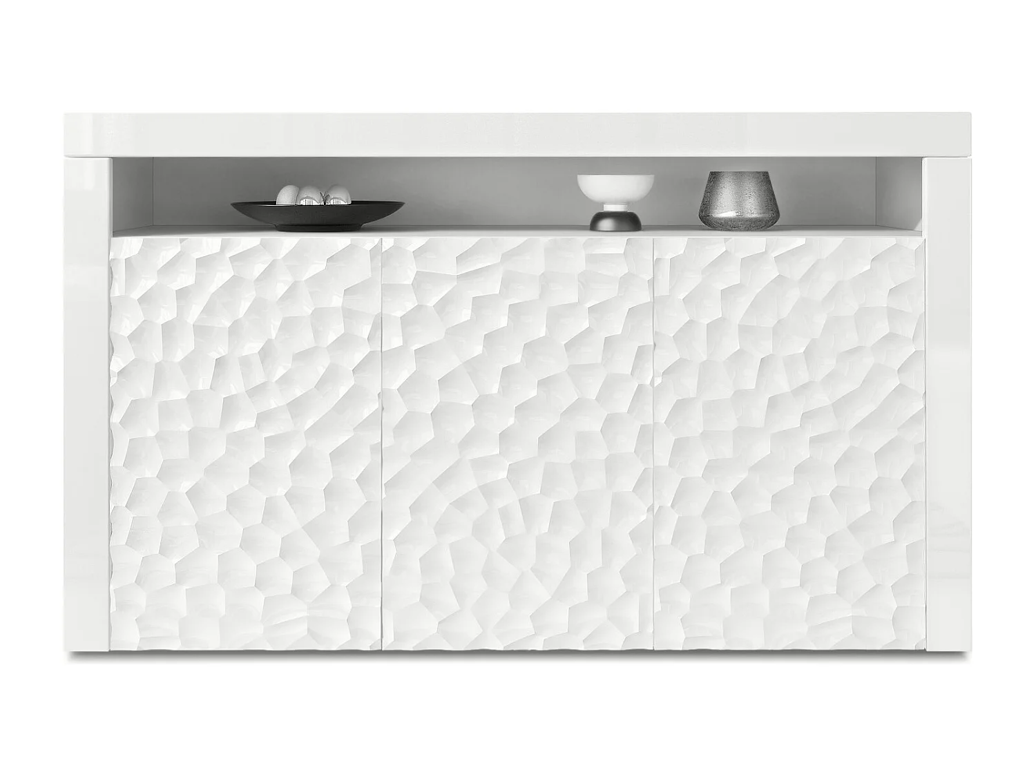 SIDEBOARD Valencia Fronten in Weiß Hochglanz Calypso mit 3D Struktur