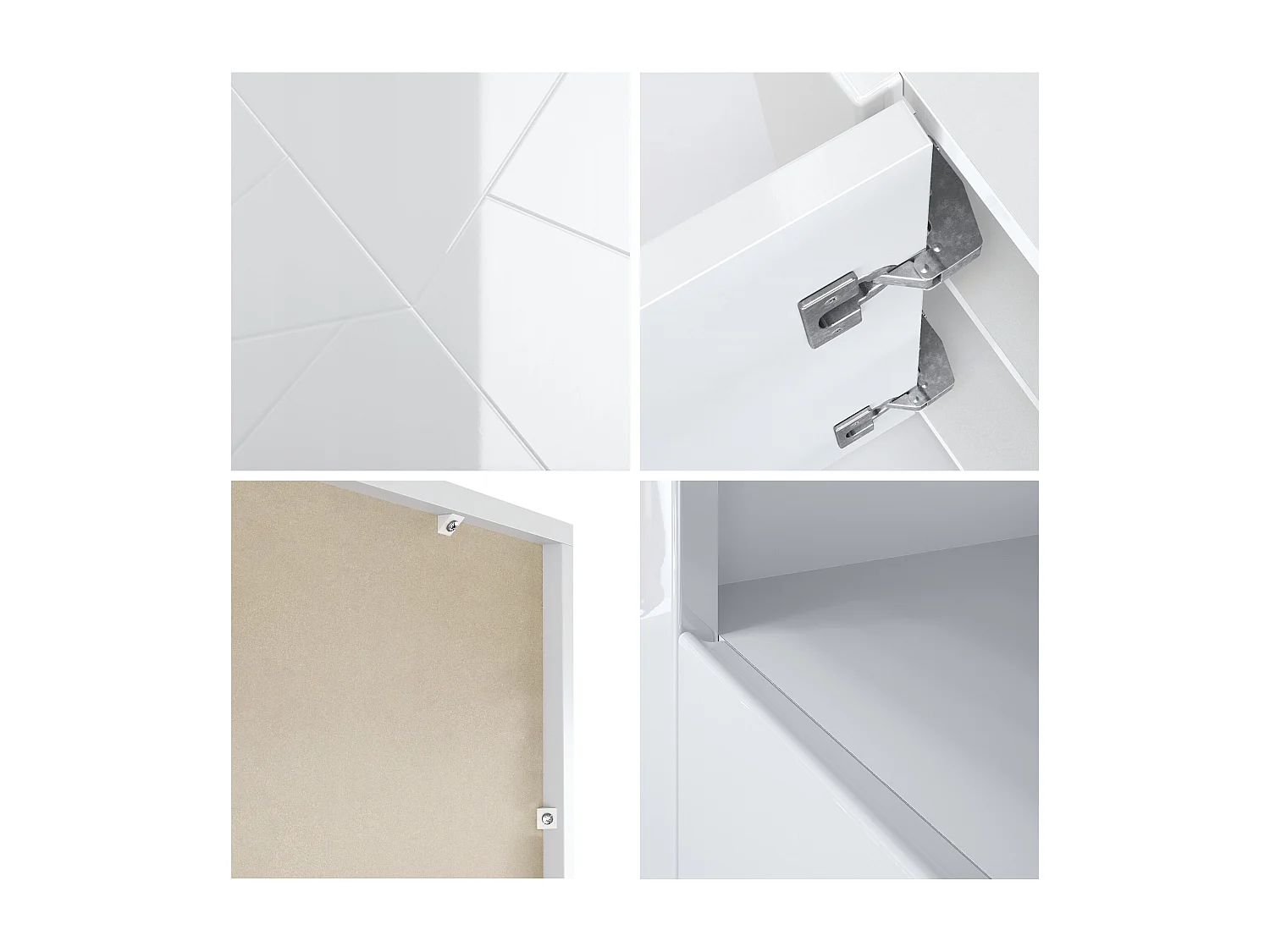 Buffet Valencia, Commode avec 3 portes et 1 compartiment ouvert, Blanc mat/Blanc brillant Element structure 3D/Blanc brillant (155 x 92 x 40 cm)