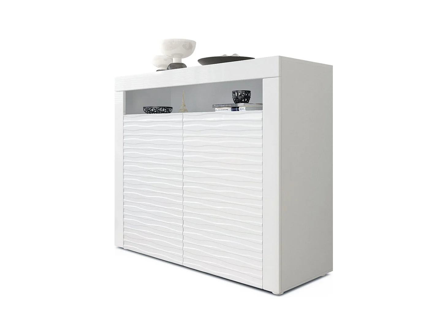 SIDEBOARD Valencia Fronten in Weiß Hochglanz Harmony mit 3D Struktur