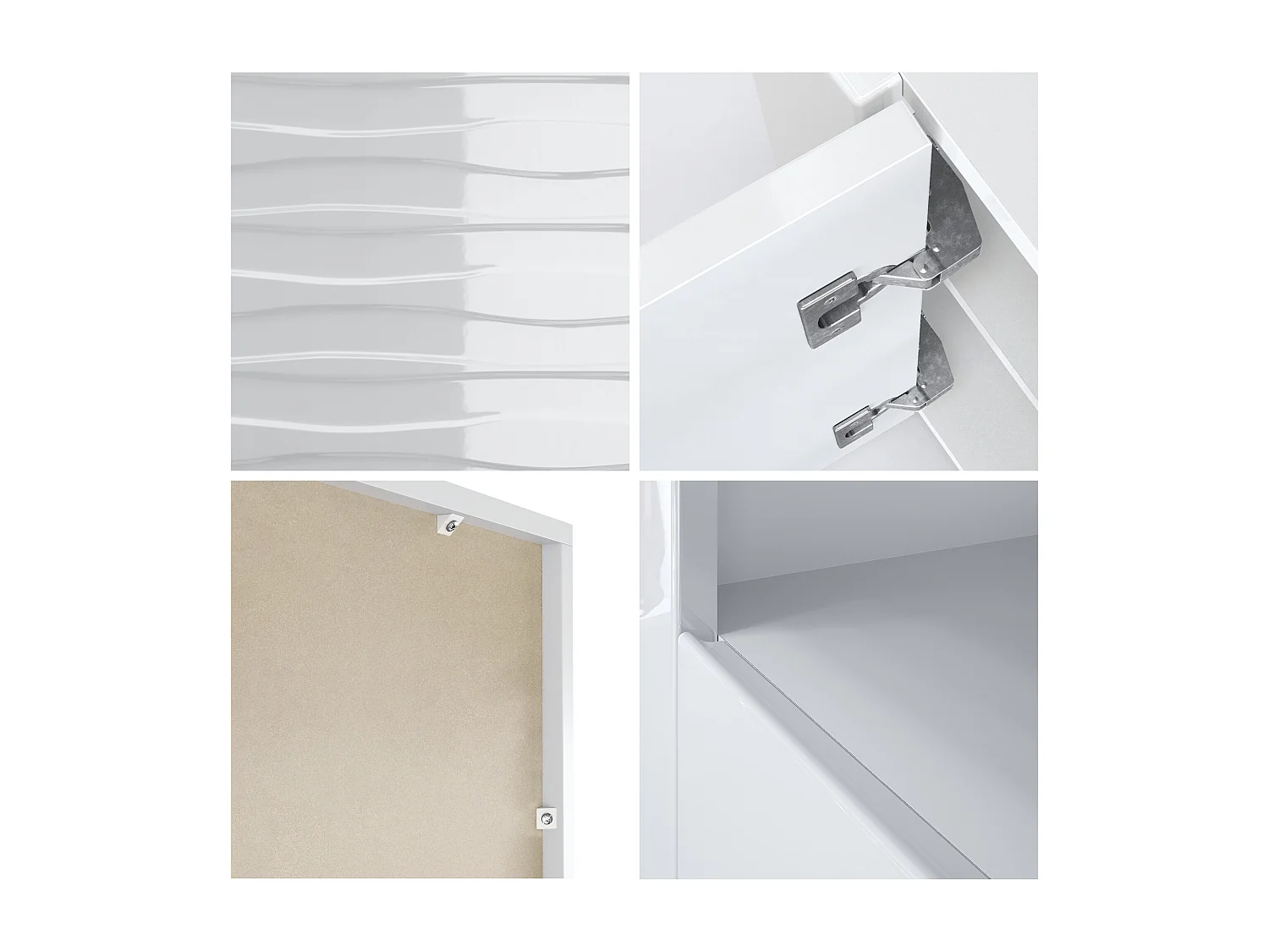 Vladon Credenza Valencia con 2 ante e 1 vano aperto, Bianco opaco/Bianco lucido Harmony con struttura 3D/Bianco lucido (108 x 92 x 40 cm)