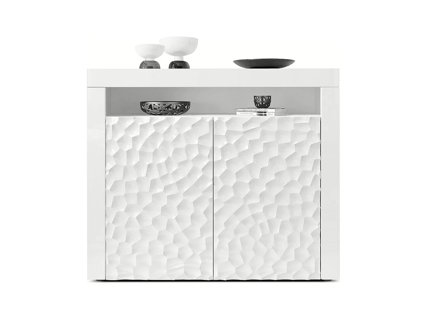 SIDEBOARD Valencia Fronten in Weiß Hochglanz Calypso mit 3D Struktur