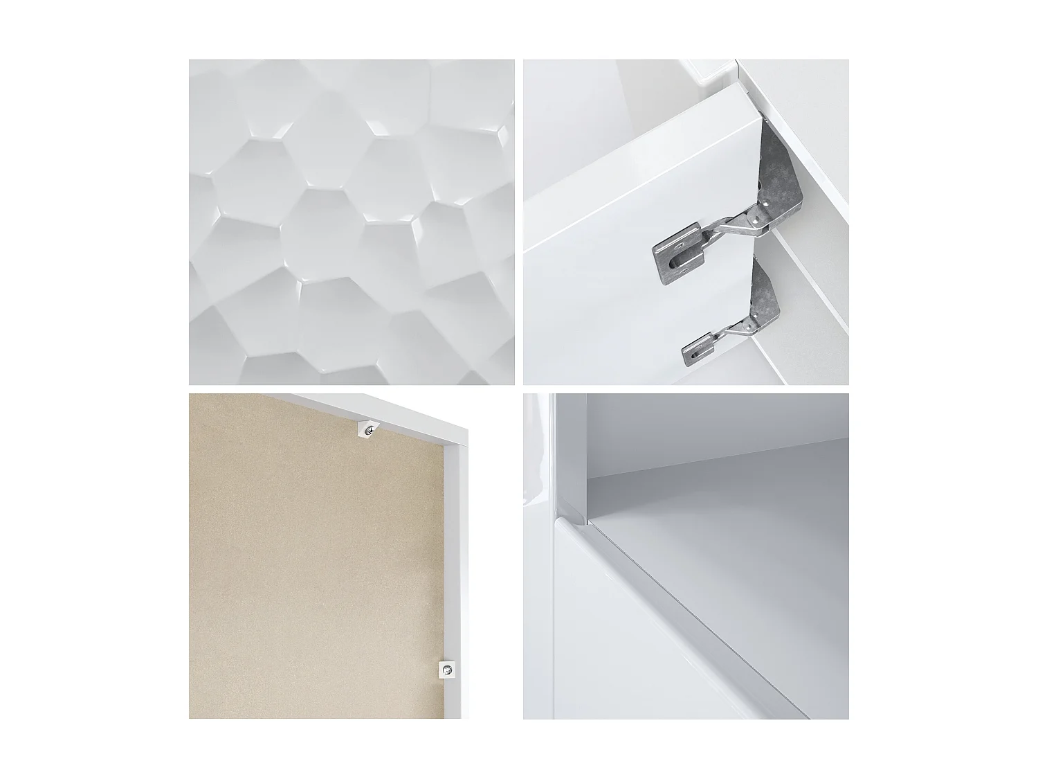 SIDEBOARD Valencia Fronten in Weiß Hochglanz Calypso mit 3D Struktur