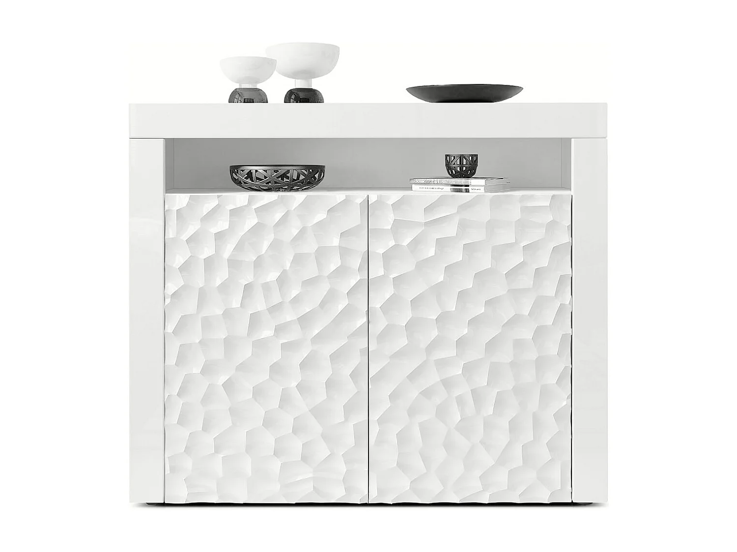 SIDEBOARD Valencia Fronten in Weiß Hochglanz Calypso mit 3D Struktur