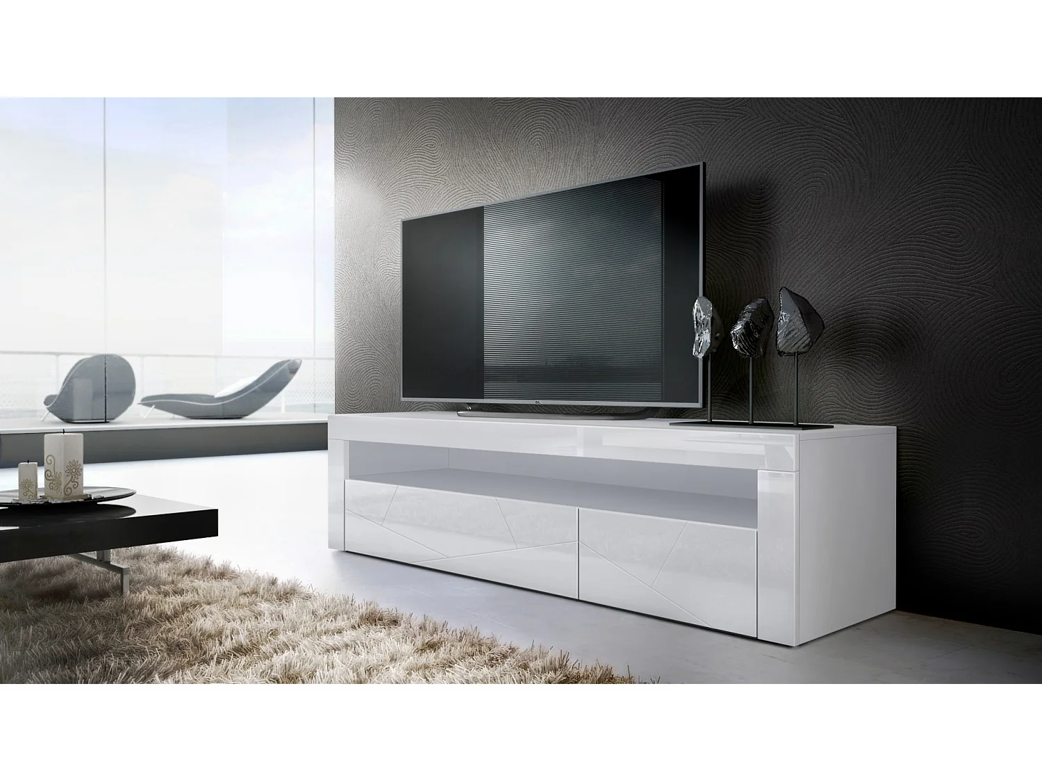 SIDEBOARD Valencia Fronten in Weiß Hochglanz Element mit 3D Struktur