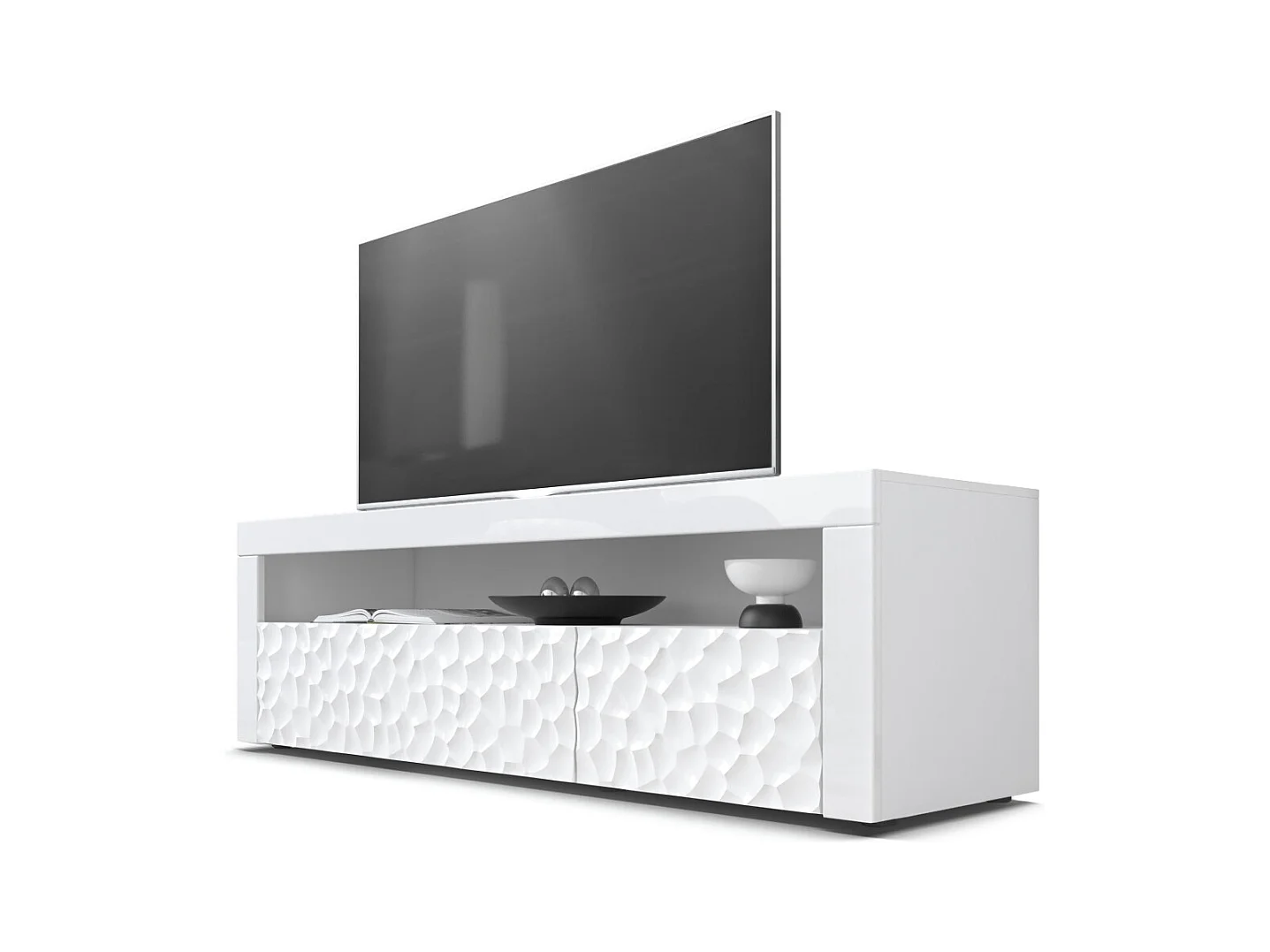 SIDEBOARD Valencia Fronten in Weiß Hochglanz Calypso mit 3D Struktur