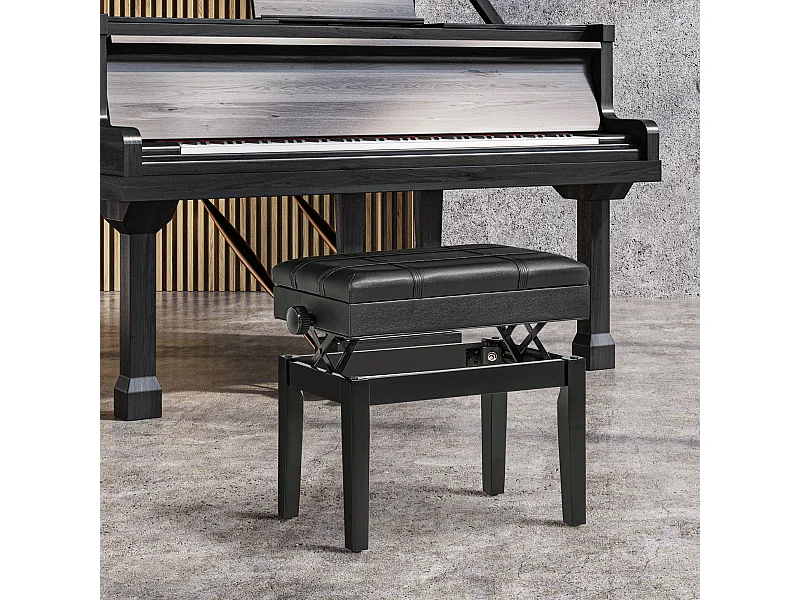 Sgabello per pianoforte con altezza regolabile e vano contenitore nero
