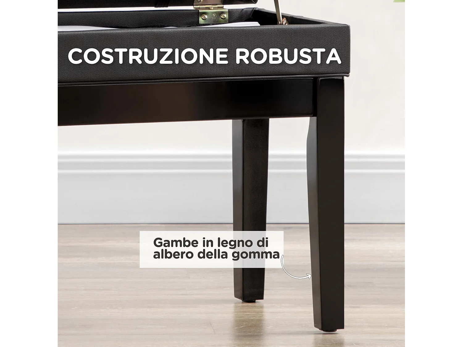 Sgabello per pianoforte con altezza regolabile e vano contenitore nero