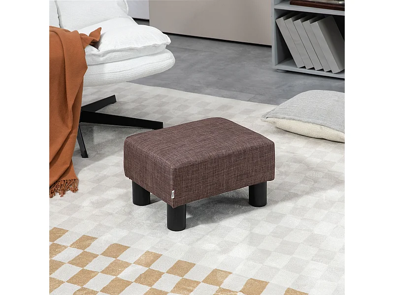 Pouf poggiapiedi imbottito con rivestimento in tessuto marrone