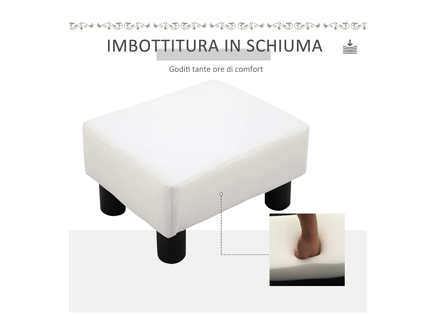 Poggiapiedi rettangolare rivestito in finta pelle bianca