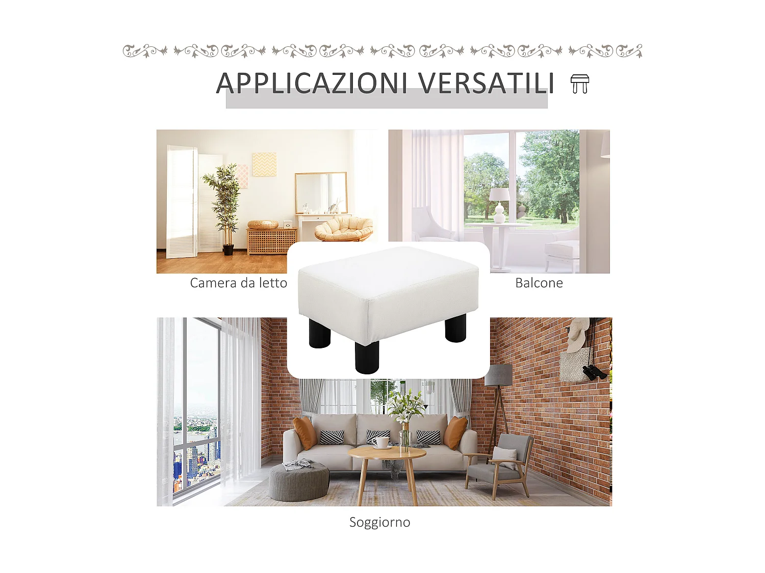 Poggiapiedi rettangolare rivestito in finta pelle bianca