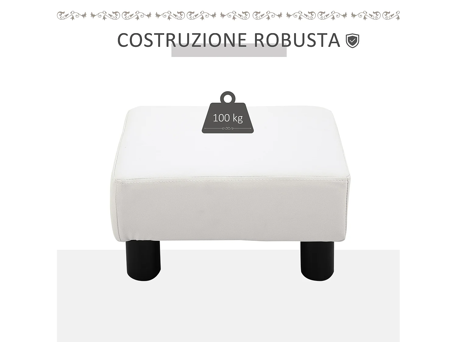 Poggiapiedi rettangolare rivestito in finta pelle bianca