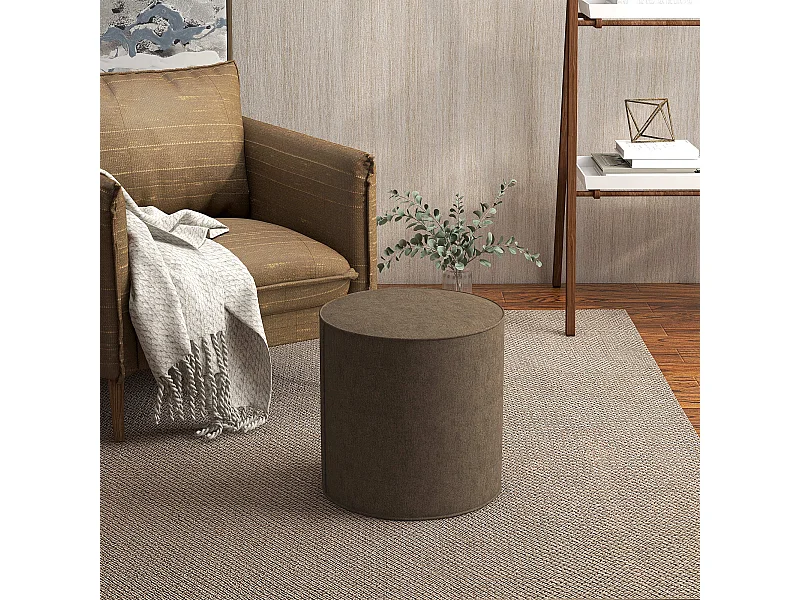 Poggiapiedi imbottito con rivestimento in tessuto effetto lino marrone